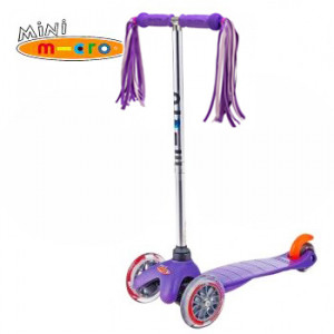 Самокат Mini Micro Purple (Мини Микро Сиреневый) + ленточки на руль в комплекте